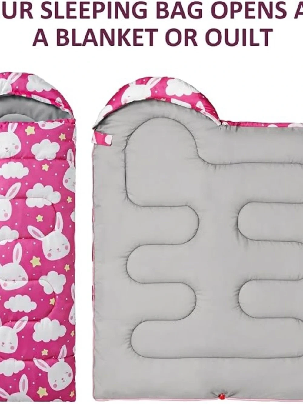 Kids Pink Bunny Sleeping Bag with Carry Sack